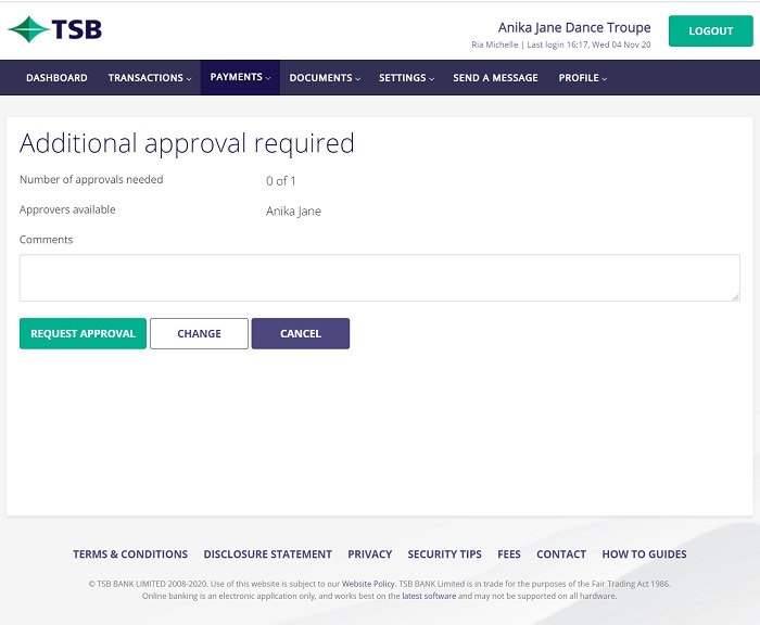 Additional approval required TSB website